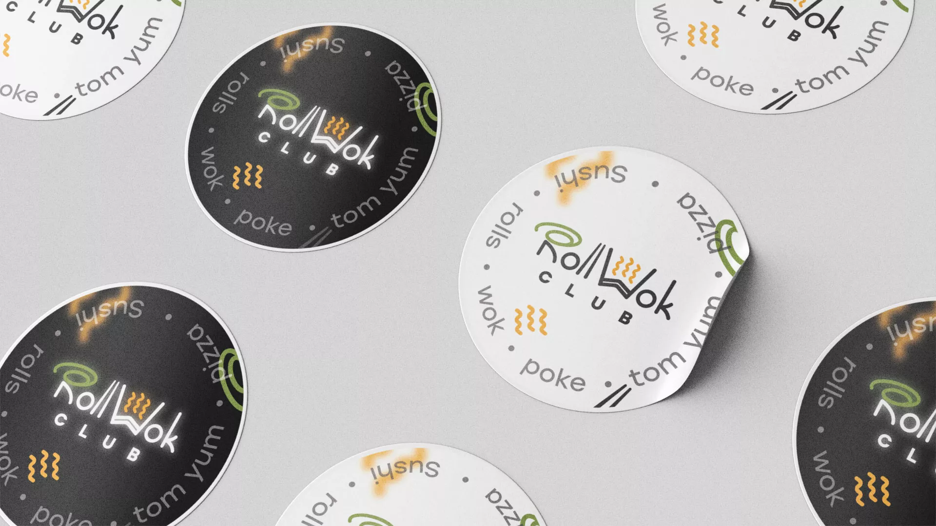 Разработка наклеек для суши-бара «Roll Wok Club» в Чадане